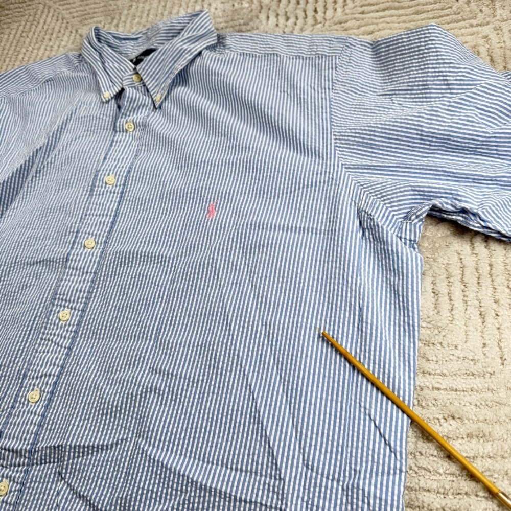 Ralph Lauren Button Down Mens 2XLT Seersucker Short Sleeve Resort Cruise Preppy - Picture 11 of 12